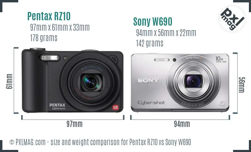 Pentax RZ10 vs Sony W690 size comparison