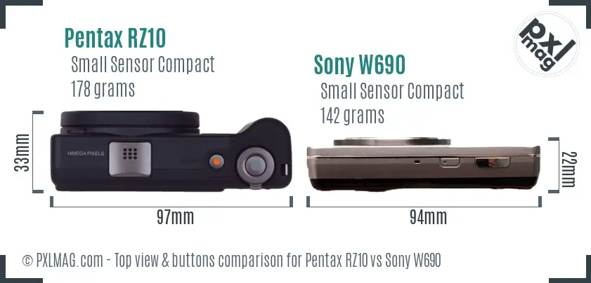 Pentax RZ10 vs Sony W690 top view buttons comparison