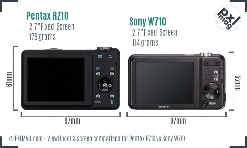 Pentax RZ10 vs Sony W710 Screen and Viewfinder comparison