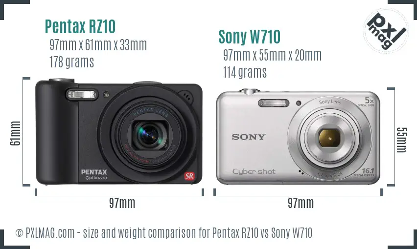 Pentax RZ10 vs Sony W710 size comparison