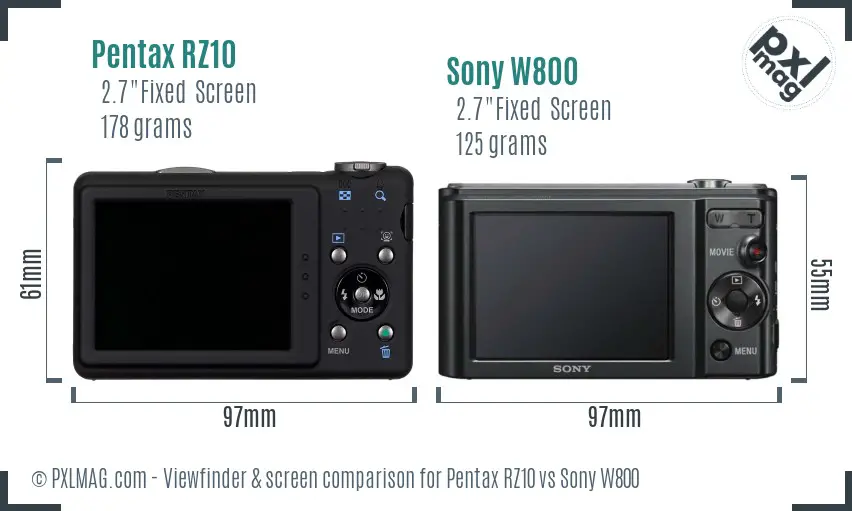 Pentax RZ10 vs Sony W800 Screen and Viewfinder comparison