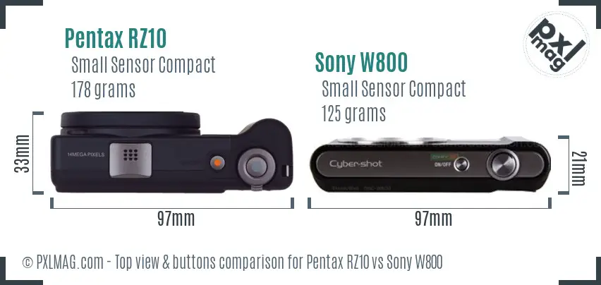 Pentax RZ10 vs Sony W800 top view buttons comparison