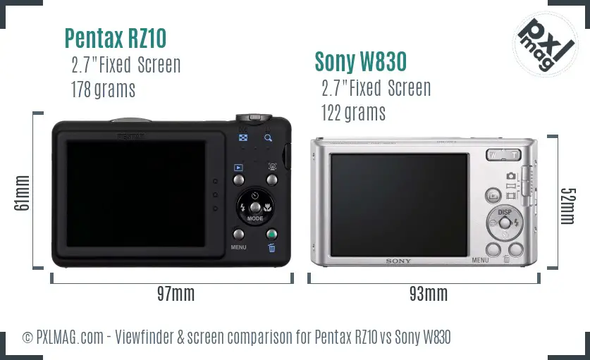 Pentax RZ10 vs Sony W830 Screen and Viewfinder comparison Pentax RZ10 vs Sony W830 Screen and Viewfinder comparison