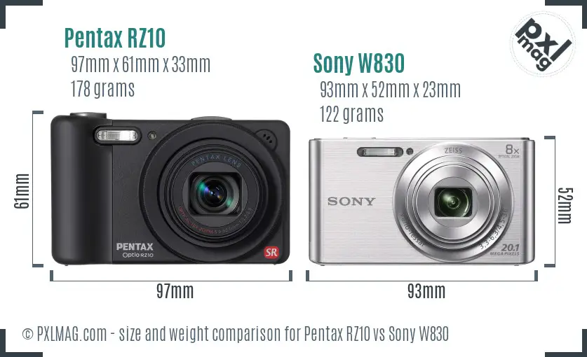 Pentax RZ10 vs Sony W830 size comparison Pentax RZ10 vs Sony W830 size comparison