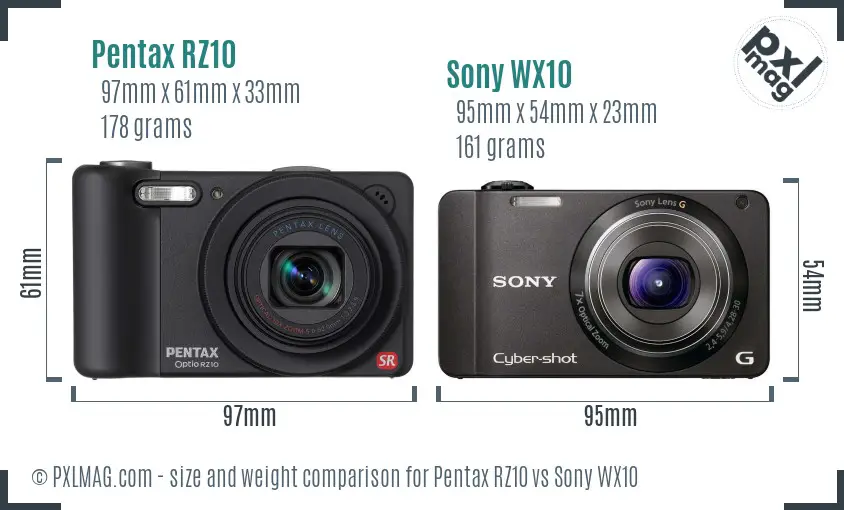 Pentax RZ10 vs Sony WX10 size comparison Pentax RZ10 vs Sony WX10 size comparison
