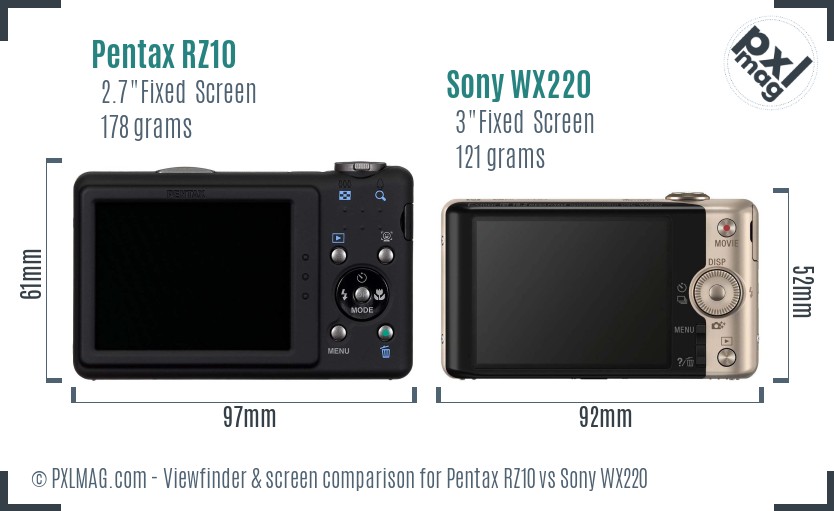 Pentax RZ10 vs Sony WX220 Screen and Viewfinder comparison