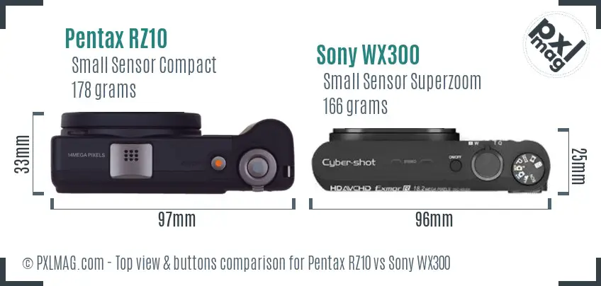 Pentax RZ10 vs Sony WX300 top view buttons comparison