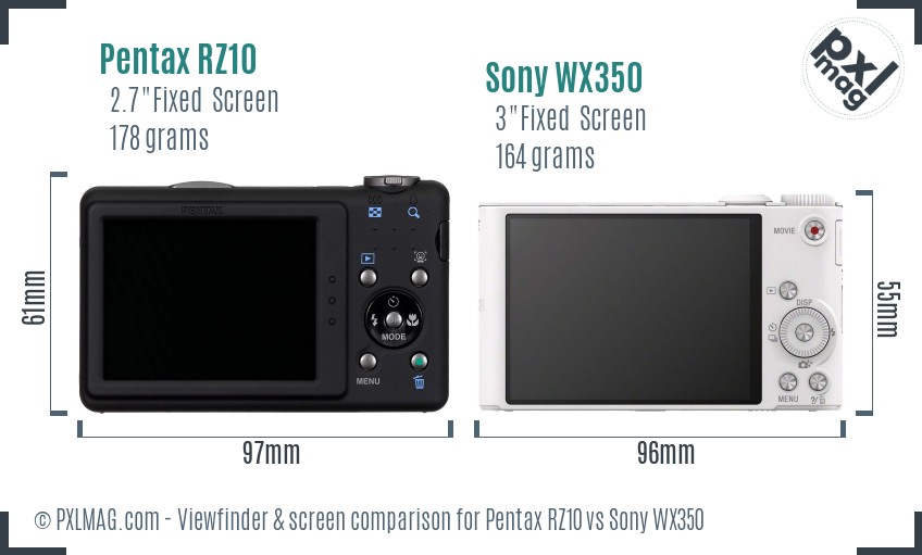 Pentax RZ10 vs Sony WX350 Screen and Viewfinder comparison