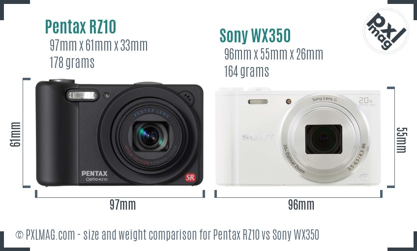 Pentax RZ10 vs Sony WX350 size comparison