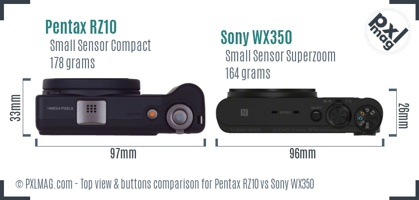 Pentax RZ10 vs Sony WX350 top view buttons comparison