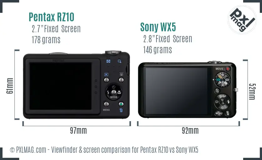 Pentax RZ10 vs Sony WX5 Screen and Viewfinder comparison