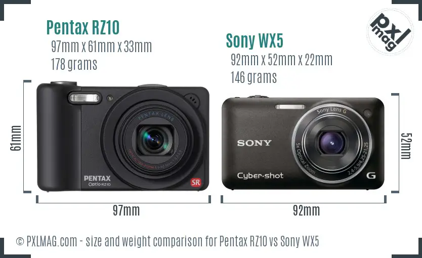 Pentax RZ10 vs Sony WX5 size comparison