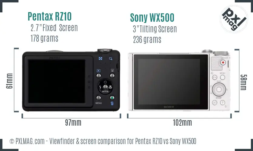 Pentax RZ10 vs Sony WX500 Screen and Viewfinder comparison