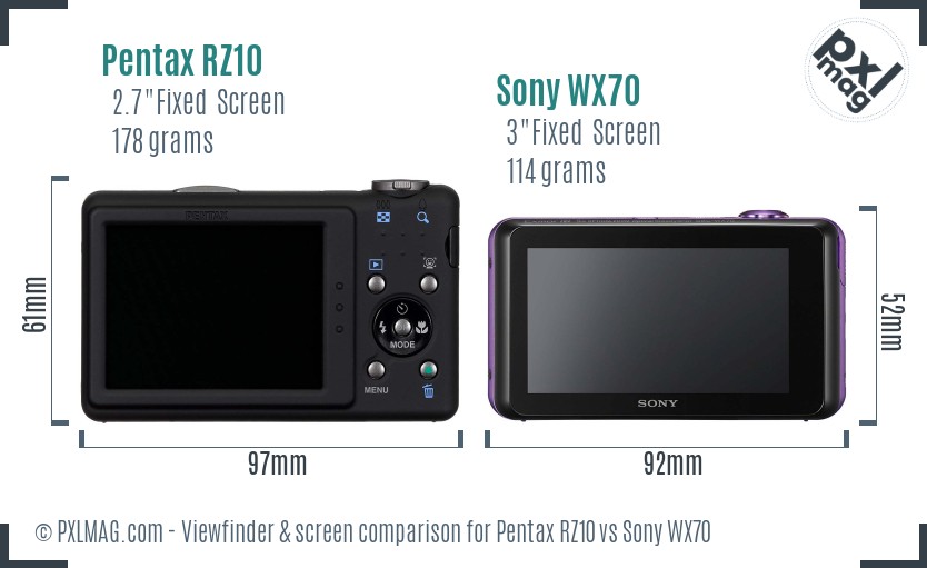Pentax RZ10 vs Sony WX70 Screen and Viewfinder comparison