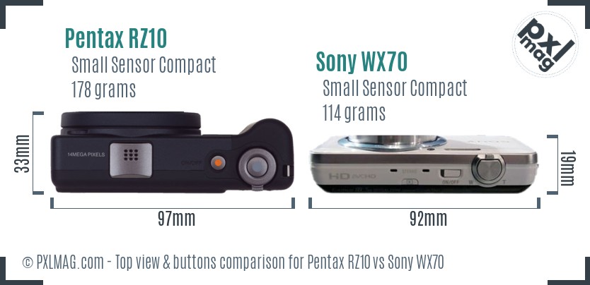 Pentax RZ10 vs Sony WX70 top view buttons comparison
