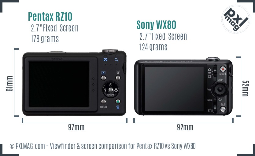 Pentax RZ10 vs Sony WX80 Screen and Viewfinder comparison