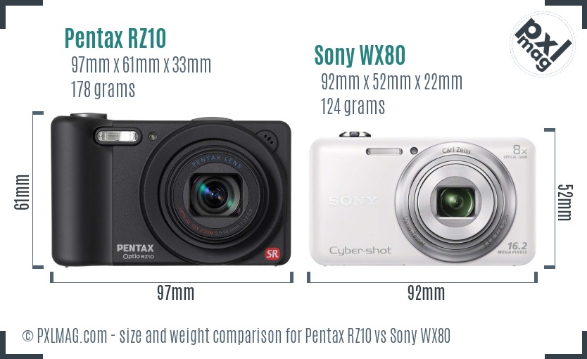 Pentax RZ10 vs Sony WX80 size comparison