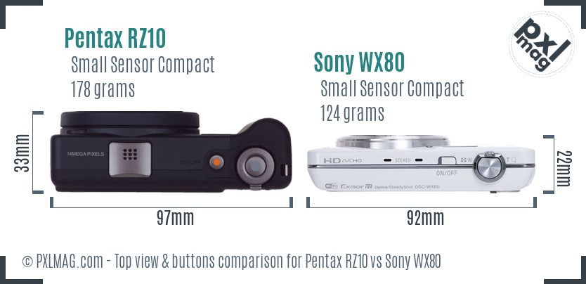 Pentax RZ10 vs Sony WX80 top view buttons comparison