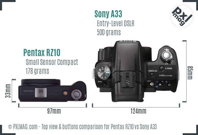 Pentax RZ10 vs Sony A33 top view buttons comparison