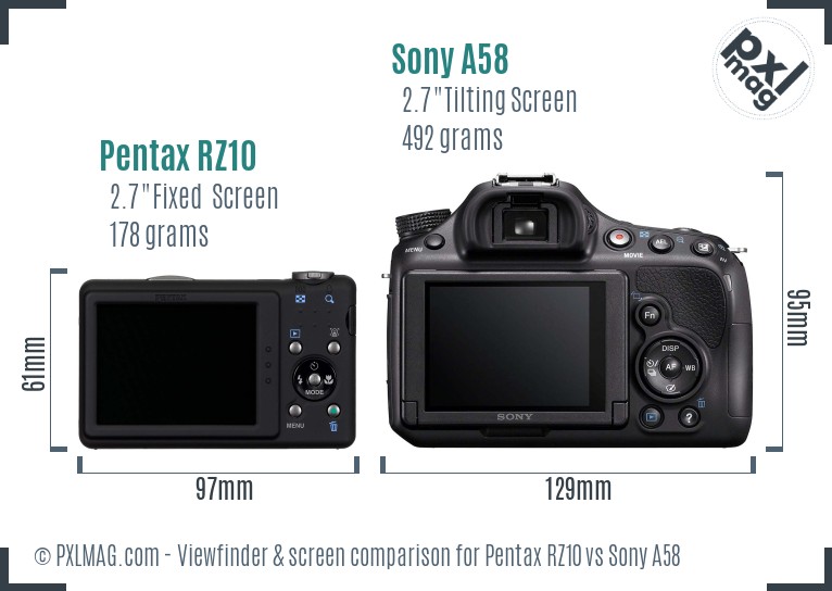 Pentax RZ10 vs Sony A58 Screen and Viewfinder comparison