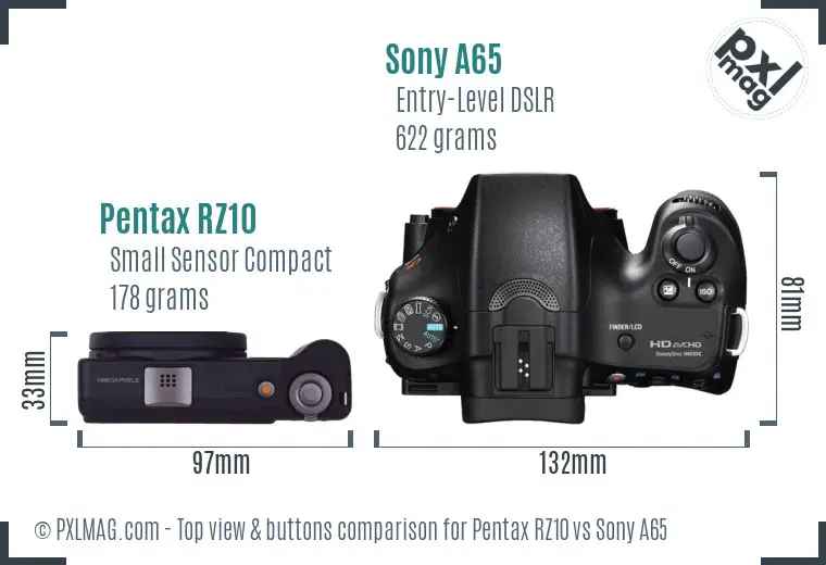 Pentax RZ10 vs Sony A65 top view buttons comparison