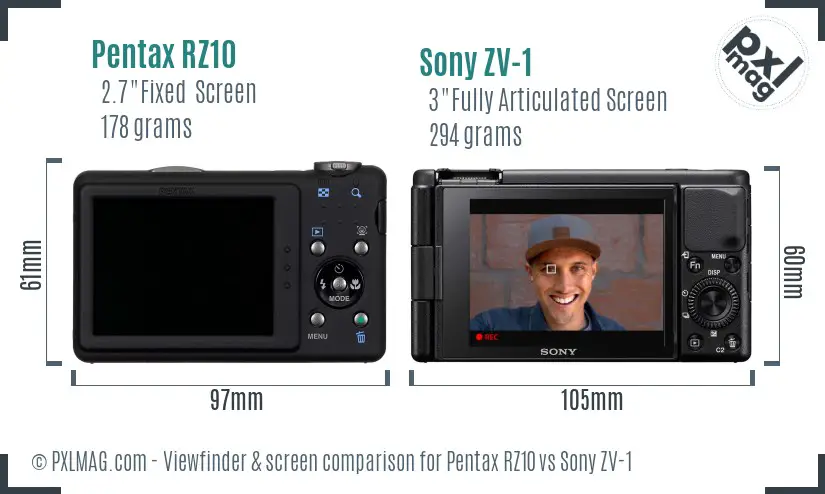 Pentax RZ10 vs Sony ZV-1 Screen and Viewfinder comparison