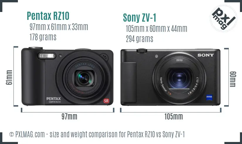 Pentax RZ10 vs Sony ZV-1 size comparison