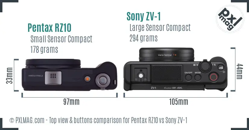 Pentax RZ10 vs Sony ZV-1 top view buttons comparison
