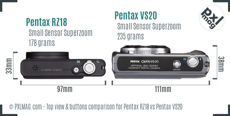 Pentax RZ18 vs Pentax VS20 top view buttons comparison