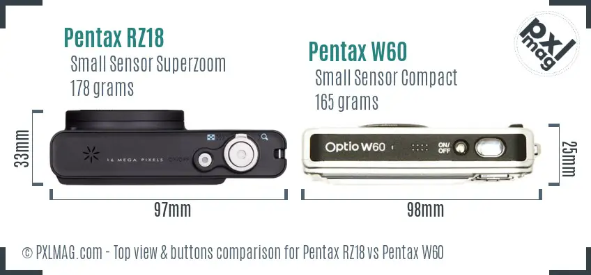 Pentax RZ18 vs Pentax W60 top view buttons comparison