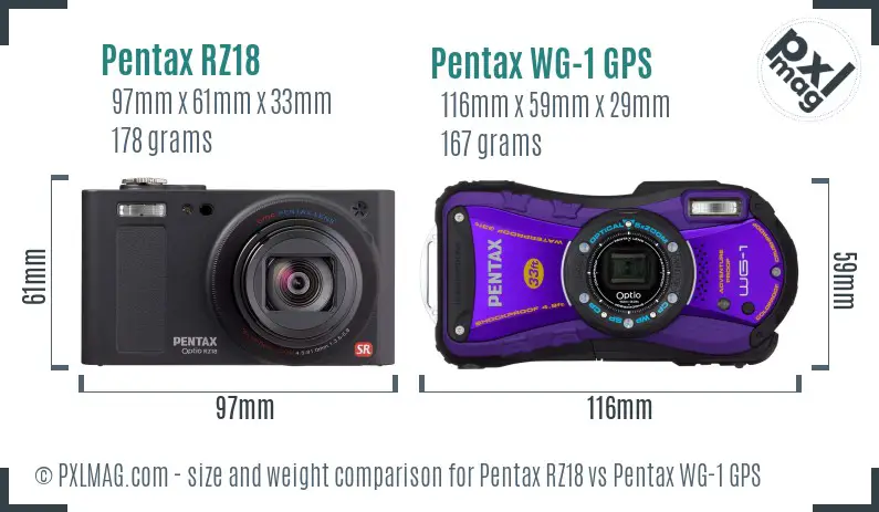 Pentax RZ18 vs Pentax WG-1 GPS size comparison