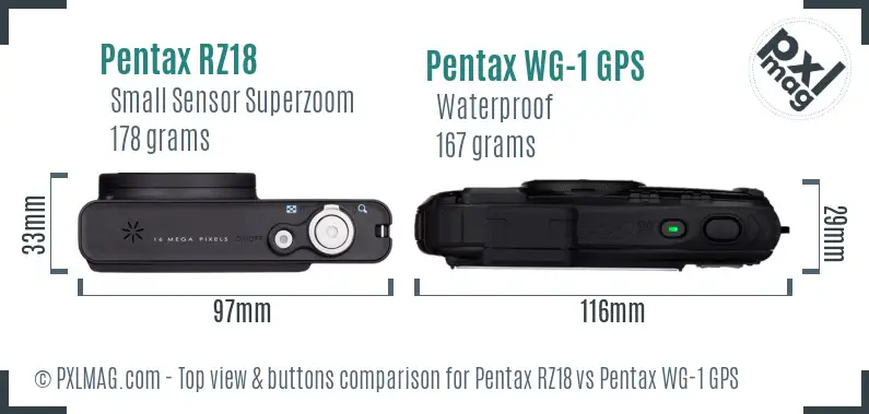 Pentax RZ18 vs Pentax WG-1 GPS top view buttons comparison