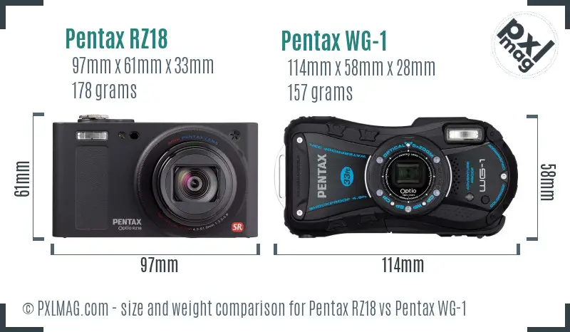 Pentax RZ18 vs Pentax WG-1 size comparison