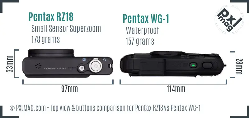 Pentax RZ18 vs Pentax WG-1 top view buttons comparison