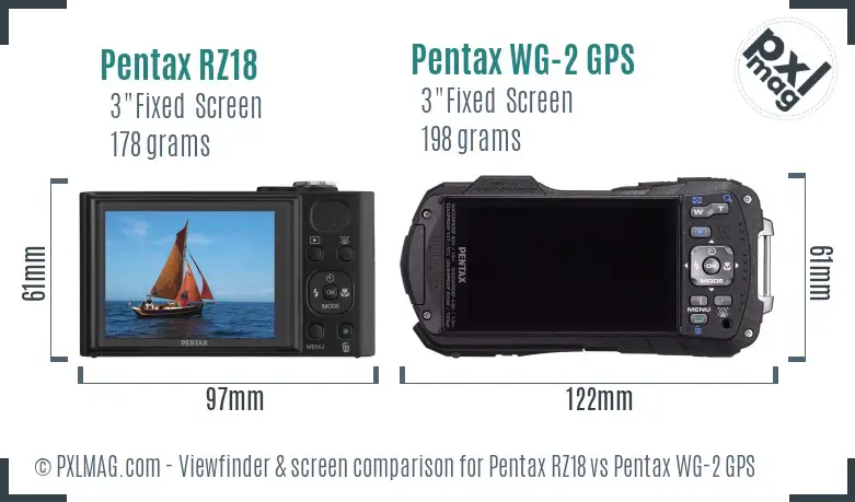 Pentax RZ18 vs Pentax WG-2 GPS Screen and Viewfinder comparison