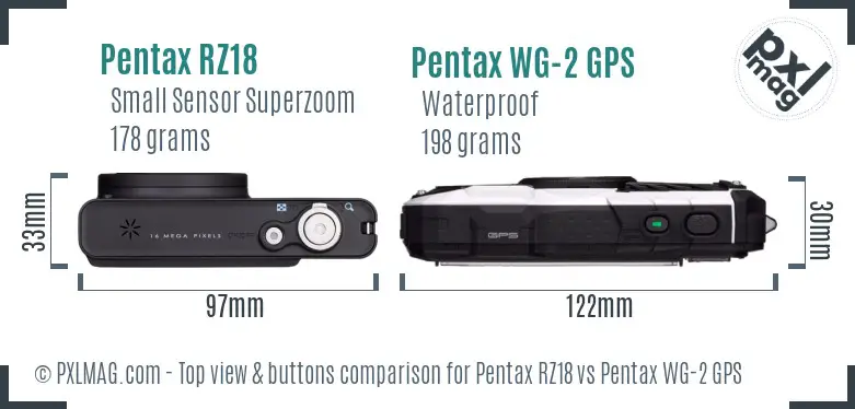 Pentax RZ18 vs Pentax WG-2 GPS top view buttons comparison