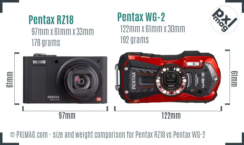 Pentax RZ18 vs Pentax WG-2 size comparison