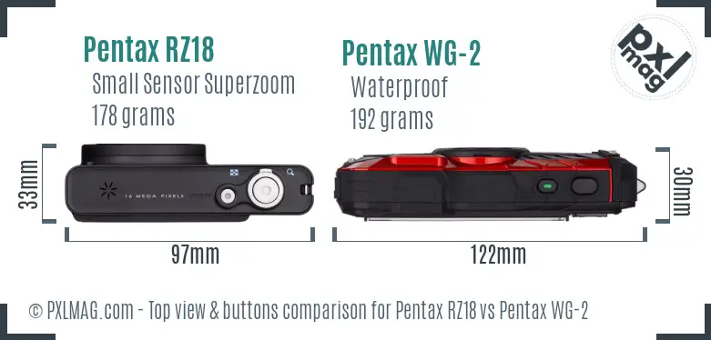 Pentax RZ18 vs Pentax WG-2 top view buttons comparison