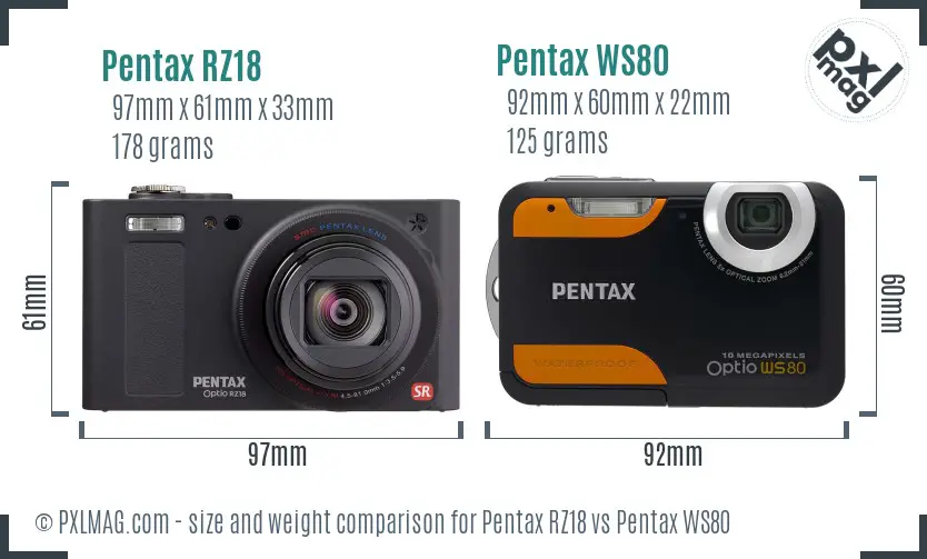 Pentax RZ18 vs Pentax WS80 size comparison