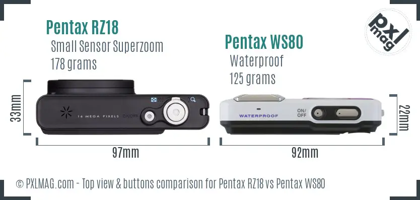 Pentax RZ18 vs Pentax WS80 top view buttons comparison