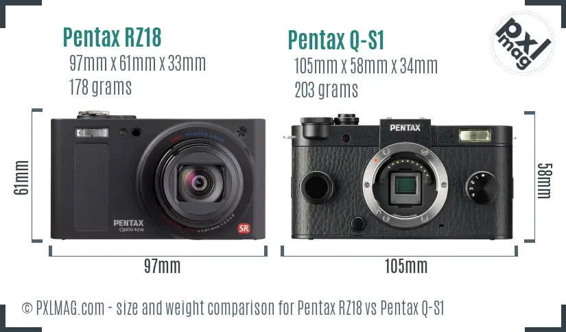 Pentax RZ18 vs Pentax Q-S1 size comparison