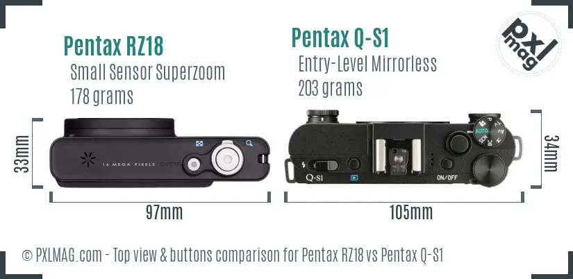 Pentax RZ18 vs Pentax Q-S1 top view buttons comparison