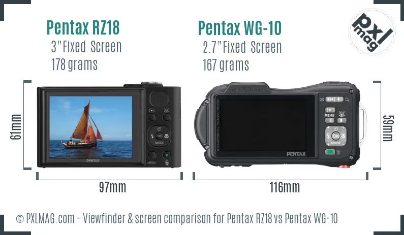 Pentax RZ18 vs Pentax WG-10 Screen and Viewfinder comparison Pentax RZ18 vs Pentax WG-10 Screen and Viewfinder comparison