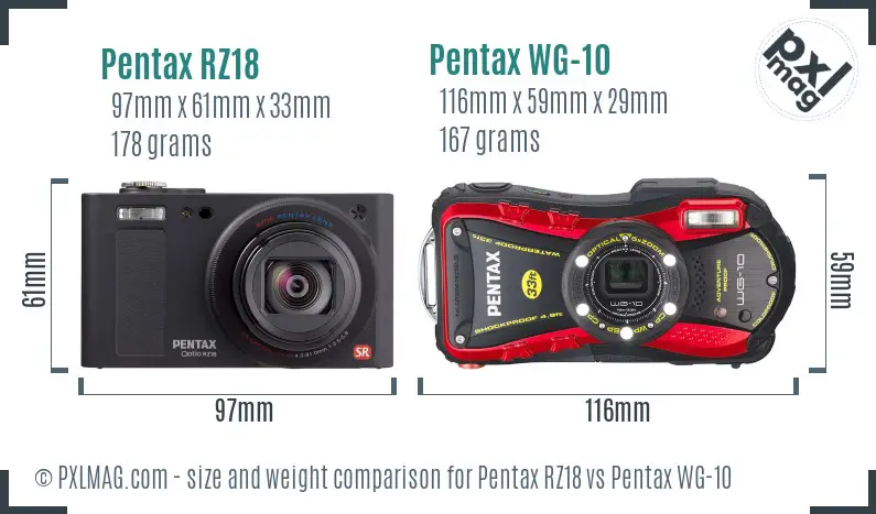 Pentax RZ18 vs Pentax WG-10 size comparison Pentax RZ18 vs Pentax WG-10 size comparison