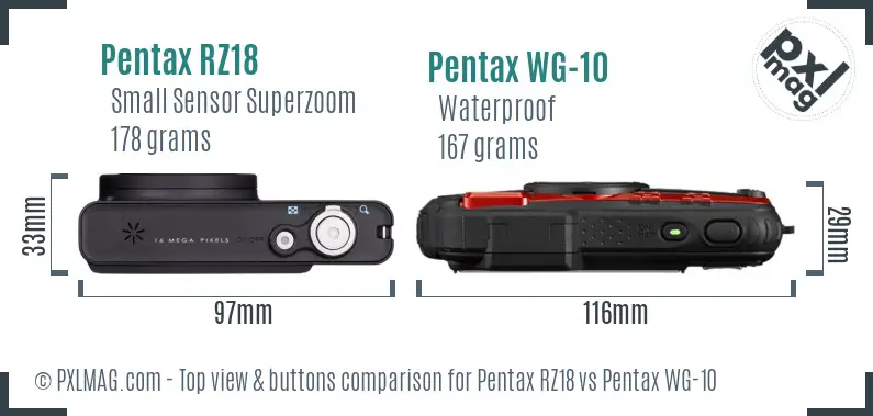 Pentax RZ18 vs Pentax WG-10 top view buttons comparison Pentax RZ18 vs Pentax WG-10 top view buttons comparison