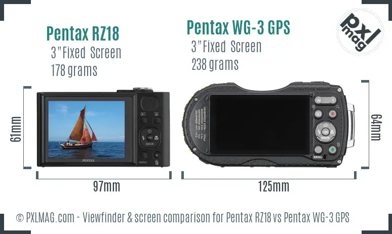 Pentax RZ18 vs Pentax WG-3 GPS Screen and Viewfinder comparison