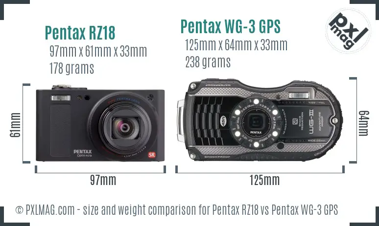 Pentax RZ18 vs Pentax WG-3 GPS size comparison