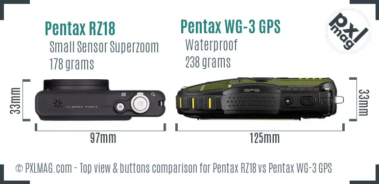 Pentax RZ18 vs Pentax WG-3 GPS top view buttons comparison