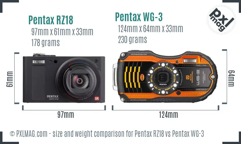 Pentax RZ18 vs Pentax WG-3 size comparison