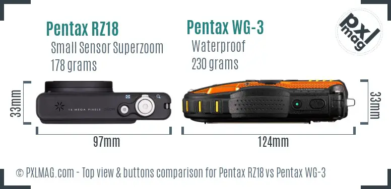 Pentax RZ18 vs Pentax WG-3 top view buttons comparison